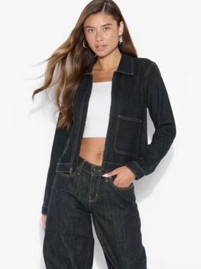 Dark Wash Denim Jacket with Topstitching